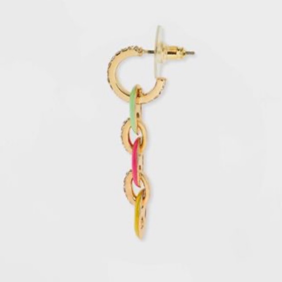 SUGARFIX by BaubleBar Mixed Media Link Chain Drop Earrings White Neon Enamel - Picture 3 of 9